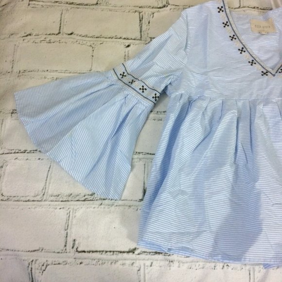 Anthro Moon River Pinstripe Embroidered Top M - Picture 7 of 13